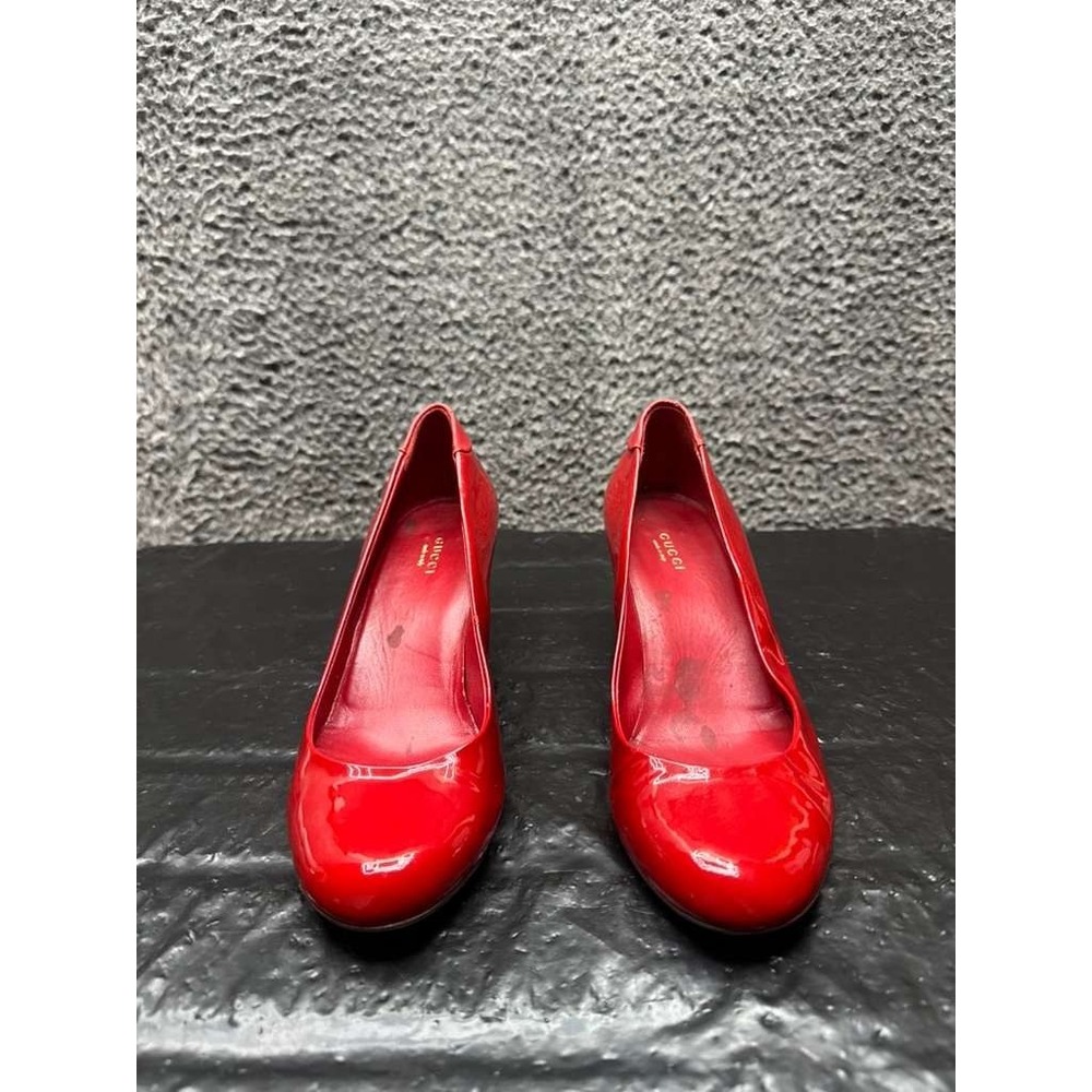 Gucci Patent Leather Round Toe Slip-On Wedge Pumps Red Womens Size 38.5 EU‎ - Picture 2 of 14